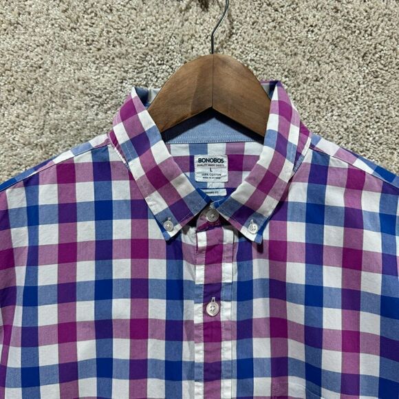 Bonobos Standard Fit Shirt Men's Large Blue Purple Check Button Down Long Sleeve - Picture 5 of 11